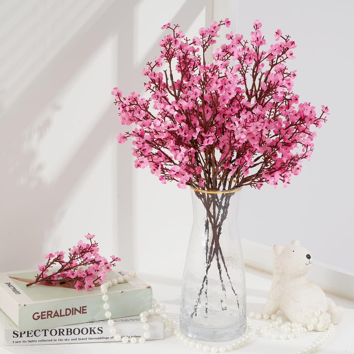 Yastouay Pink Fake Flowers Artificial Flowers, 5 Pcs Real Touch Silk Flowers Faux Artificial Flowers for Decorations, Babys Breath Artificial Flowers Bulk for Spring Decor Floral Arrangement