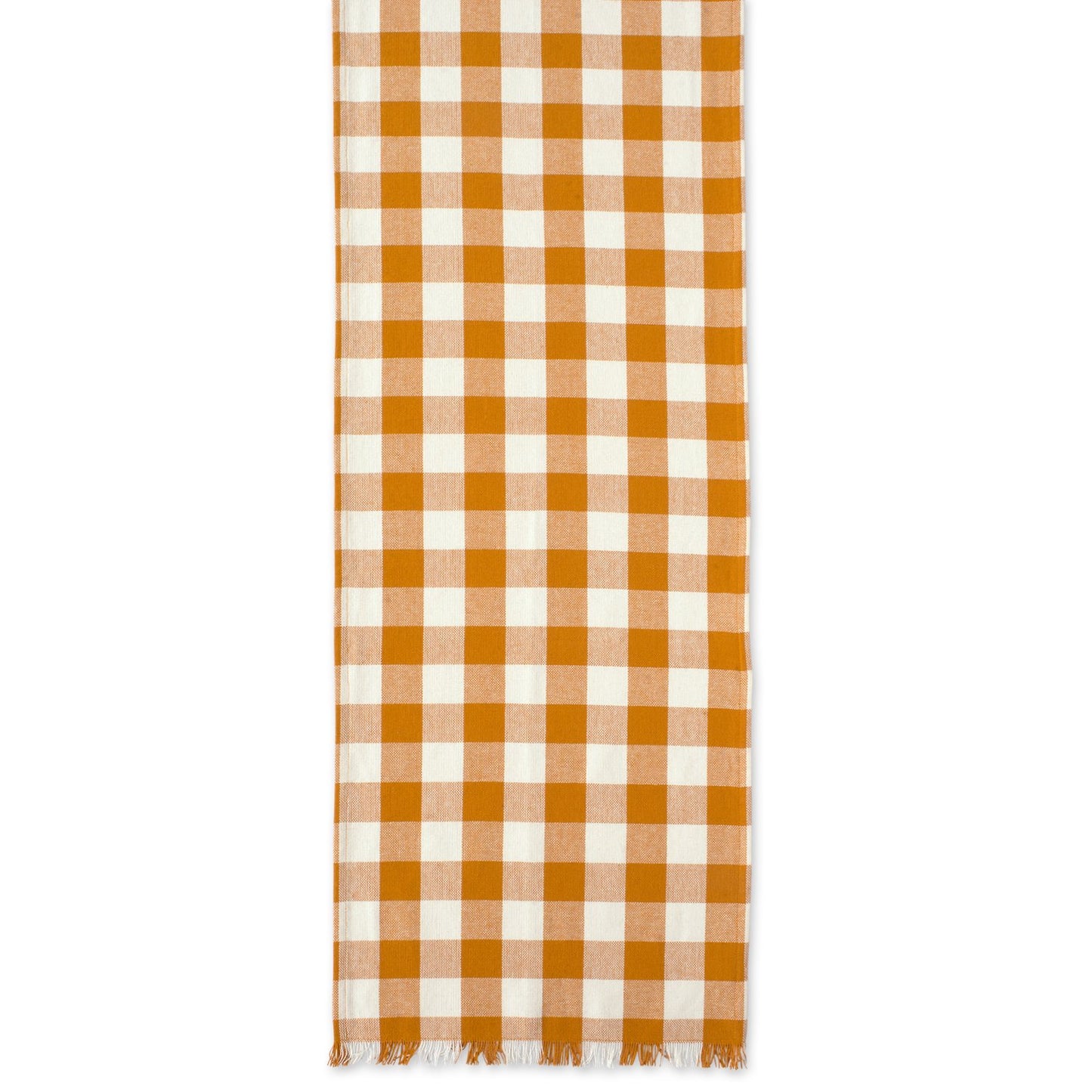 Heavyweight Fringed Check Tabletop Collection, Table Runner, 14x108, Pumpkin Spice