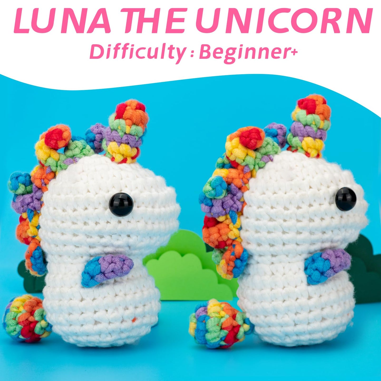 Crochet Kit for Beginners, Unicorn Crochet Kits for Kids and Adults Include Rainbow Yarn, Videos Tutorials, Eyes, and Crochet Hook - Crochet Animal Kit, Beginner Crochet Kit - Gift for Birthdays