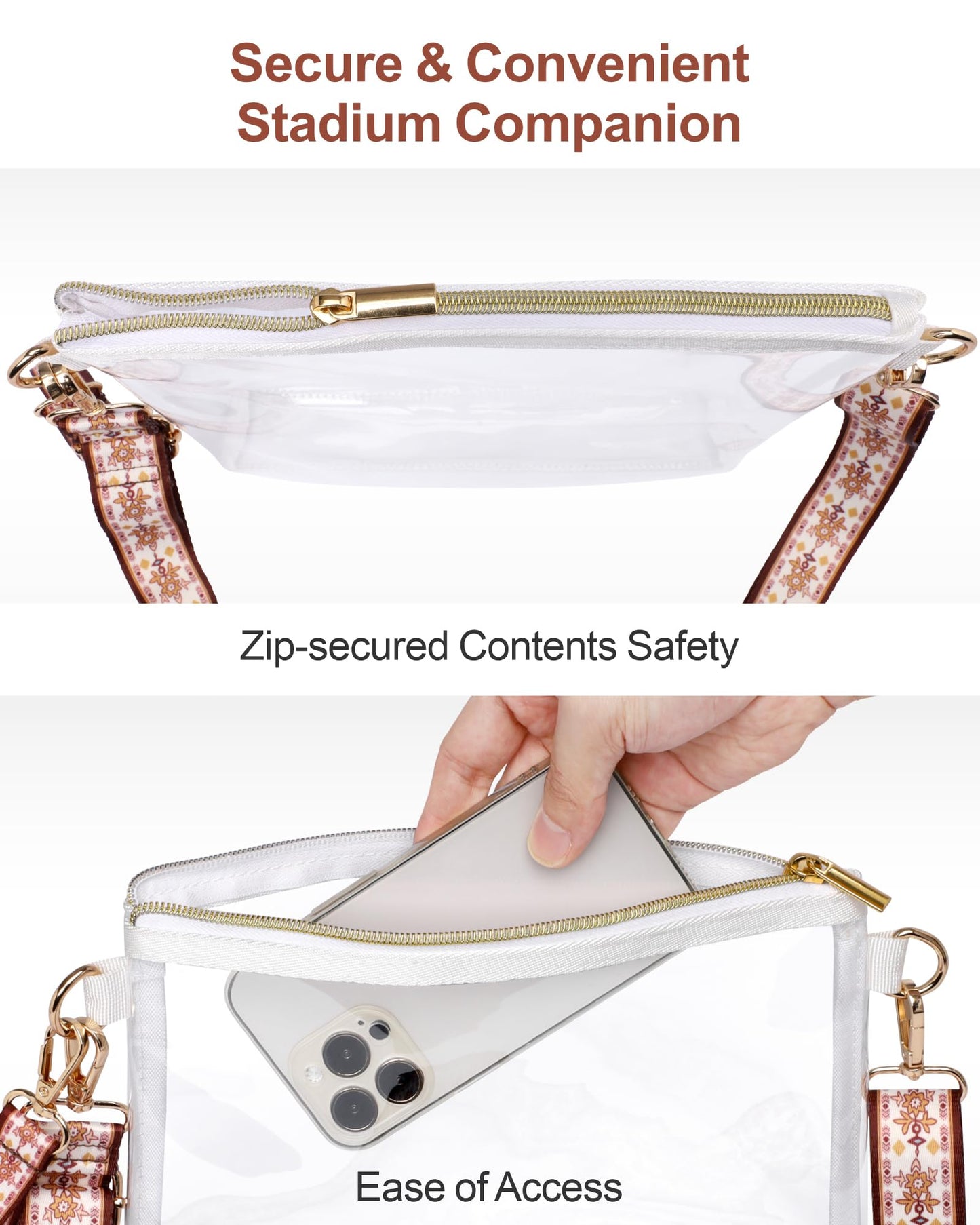 PACKISM Fashionable Clear Bag Stadium Approved - Clear Purses for Women, Versatile with Detachable Strap, Sturdy & Easy Access Design, Perfect for Sports & Concerts, White