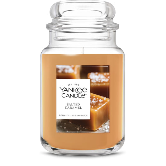 Yankee Candle Salted Caramel Scented Candle, 22oz Large Jar, Up to 150 Hour Burn Time, Giftable, Holidays