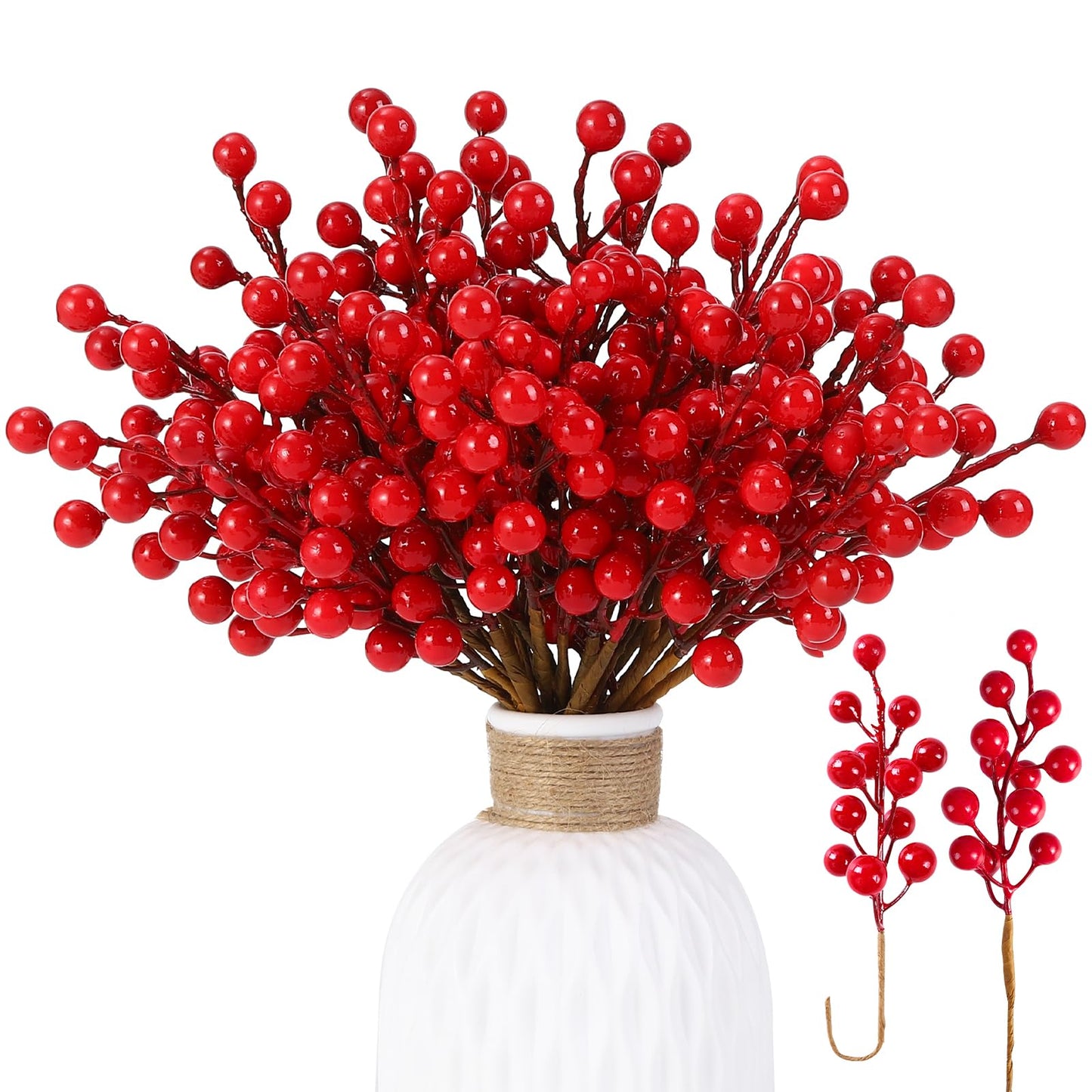 Vellibring 32 Pack Artificial Red Berry Stems, Christmas Red Berries Picks Holly Berry Branches for Christmas Tree Ornaments Xmas Wreath DIY Crafts Winter Holiday Home Decoration