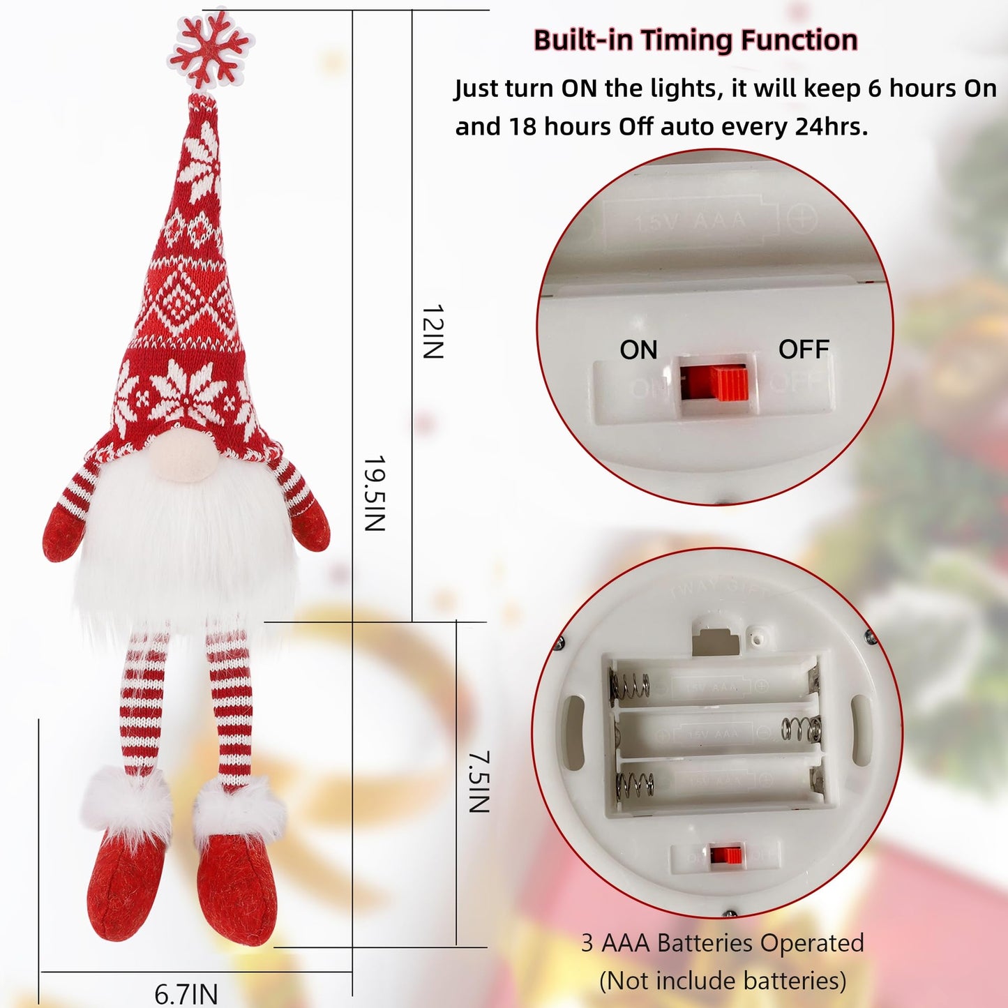 2 Pack Lighted Christmas Gnomes with Dangling Legs, 19.5Inch Handmade Scandinavian Swedish Tomte, Battery Operated Winter Tabletop Christmas Decorations Collectible Figurines