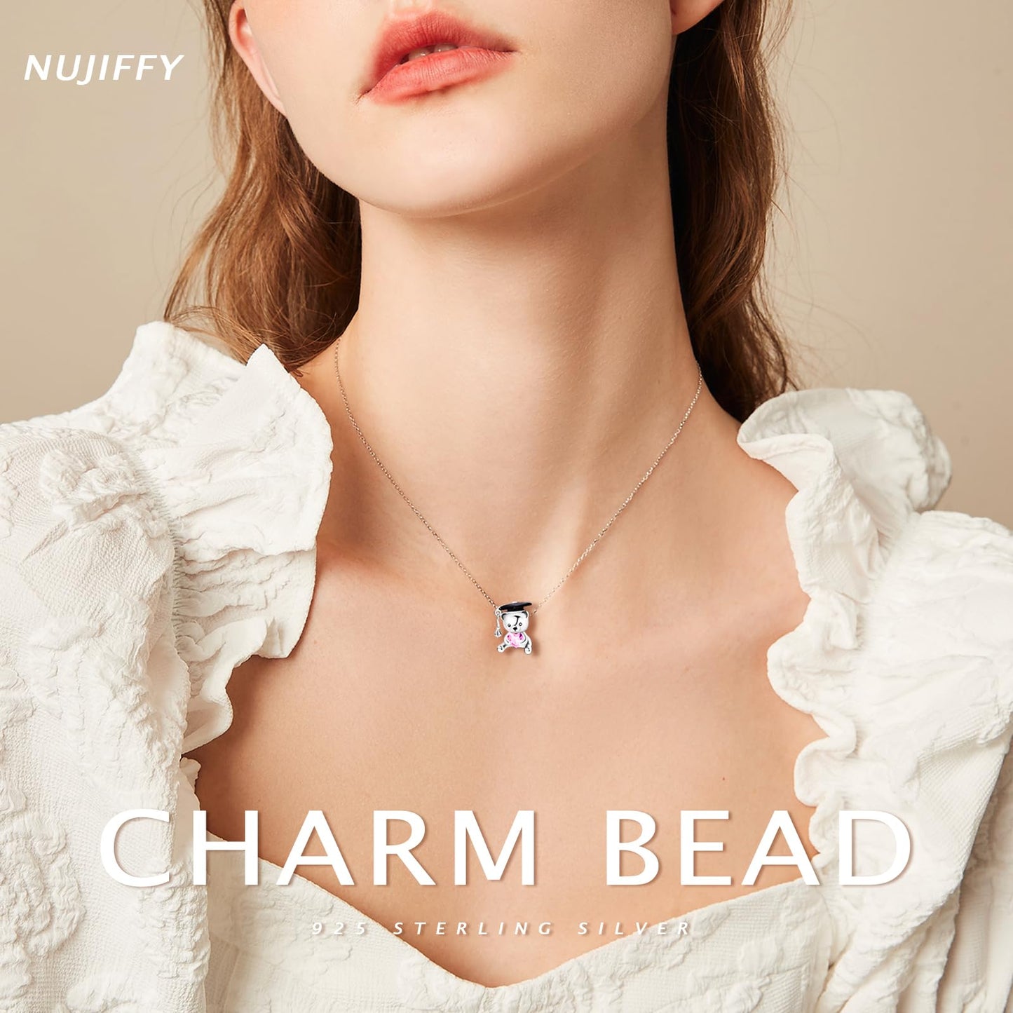 NUJIFFY 925 Sterling Silver Charms Beads for Bracelets Necklaces, Airplane Passport Sister Heart Coffee Music Book Travel Pendant, Pink Color Cute Animal Jewelry Graduation Birth Gifts for Women Men