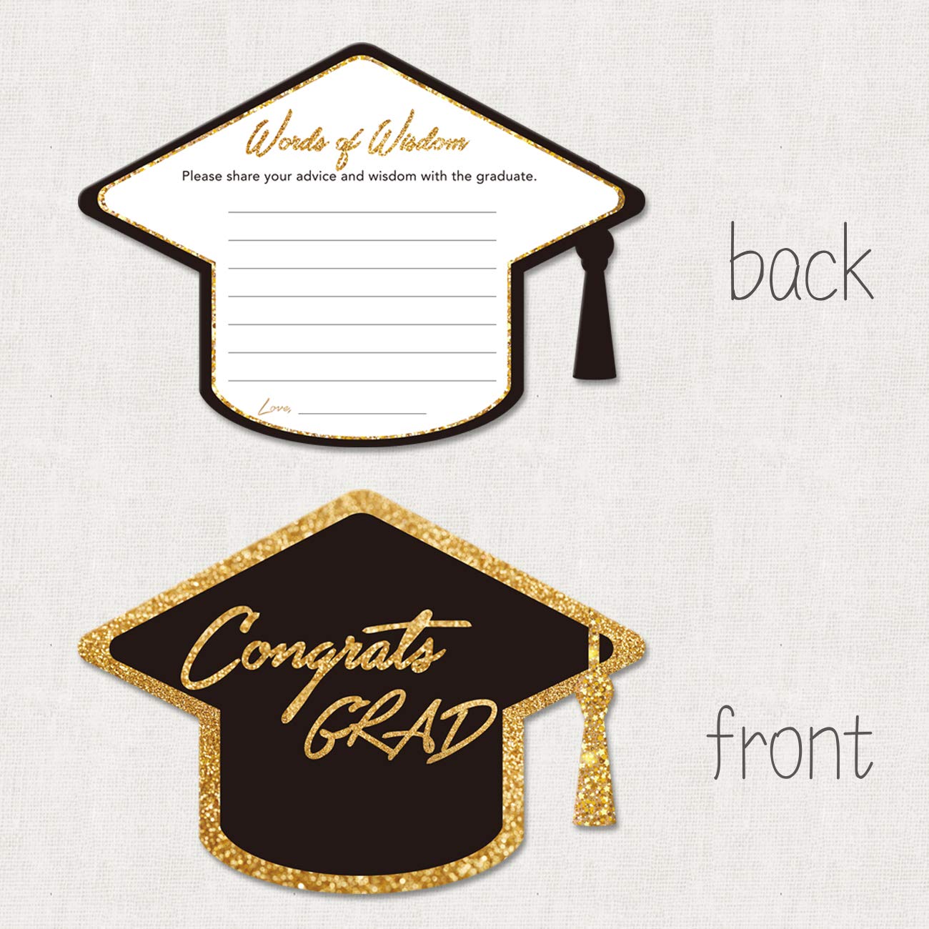 Yuzi-n Graduation Advice Cards for The Graduate (50 Pack), High School or College Graduation Party Games Decorations Supplies, Well Wishes Card for Graduates, Advice For The Graduate Cards (Black)