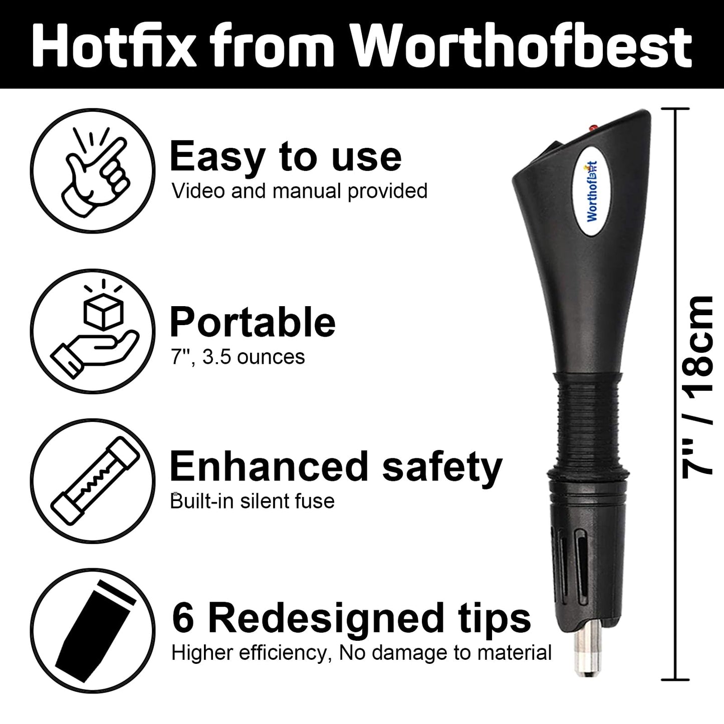 Worthofbest Hotfix Applicator Tool, Hot Fix Tool, Hotfix Rhinestones Applicator, Bedazzler, Hot Fix Applicator Tool Kit for Clothes, Fabric, Cardstock, Leather, Wood and Make Snowglobe Tumbler Holes