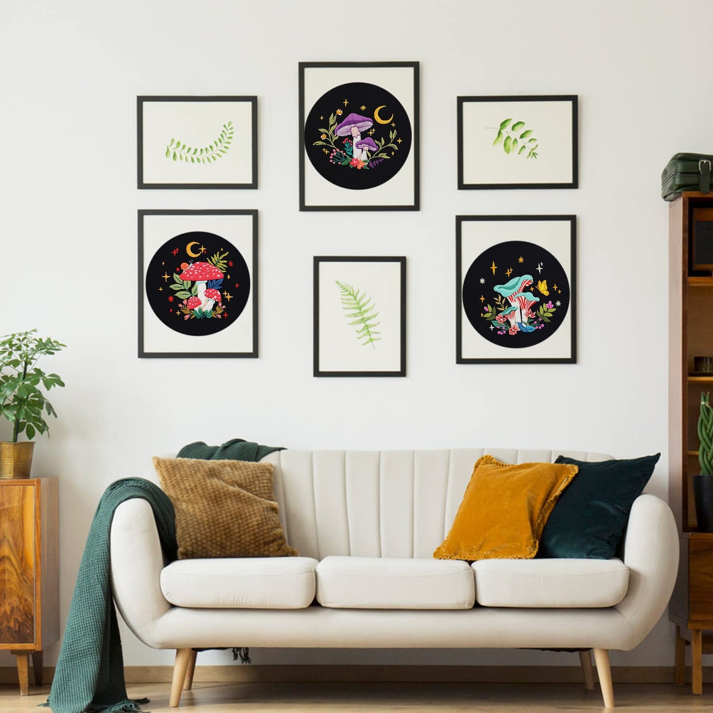 Nuberlic 3 Pack Embroidery Kit for Beginner Adults, Stamped Cross Stitch with Mushroom Patterns Include 3 Hoop, Cloth Thread Needles and Instructions