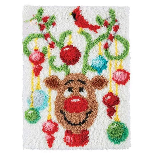 MIAOLLUN Latch Hook Kit, Reindeer Christmas Pattern DIY Rug Crochet Yarn Kits, Embroidery Decoration 20.4" X 15" (52X38cm)