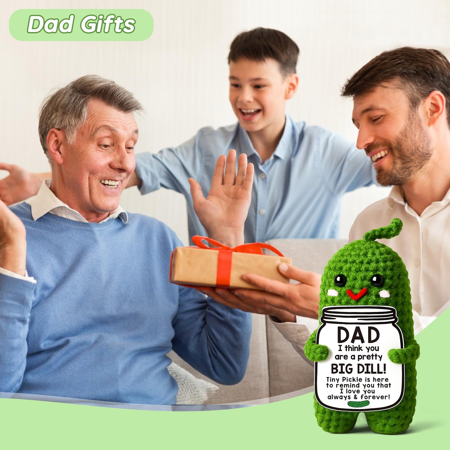 MAMAGIFTREE Fathers Day Dad Birthday Gifts from Daughter or Son,Handmade Crochet Pickle -I Love Best Daddy Ever Gift Thank You Daddy Funny Emotional Care Desk Decor