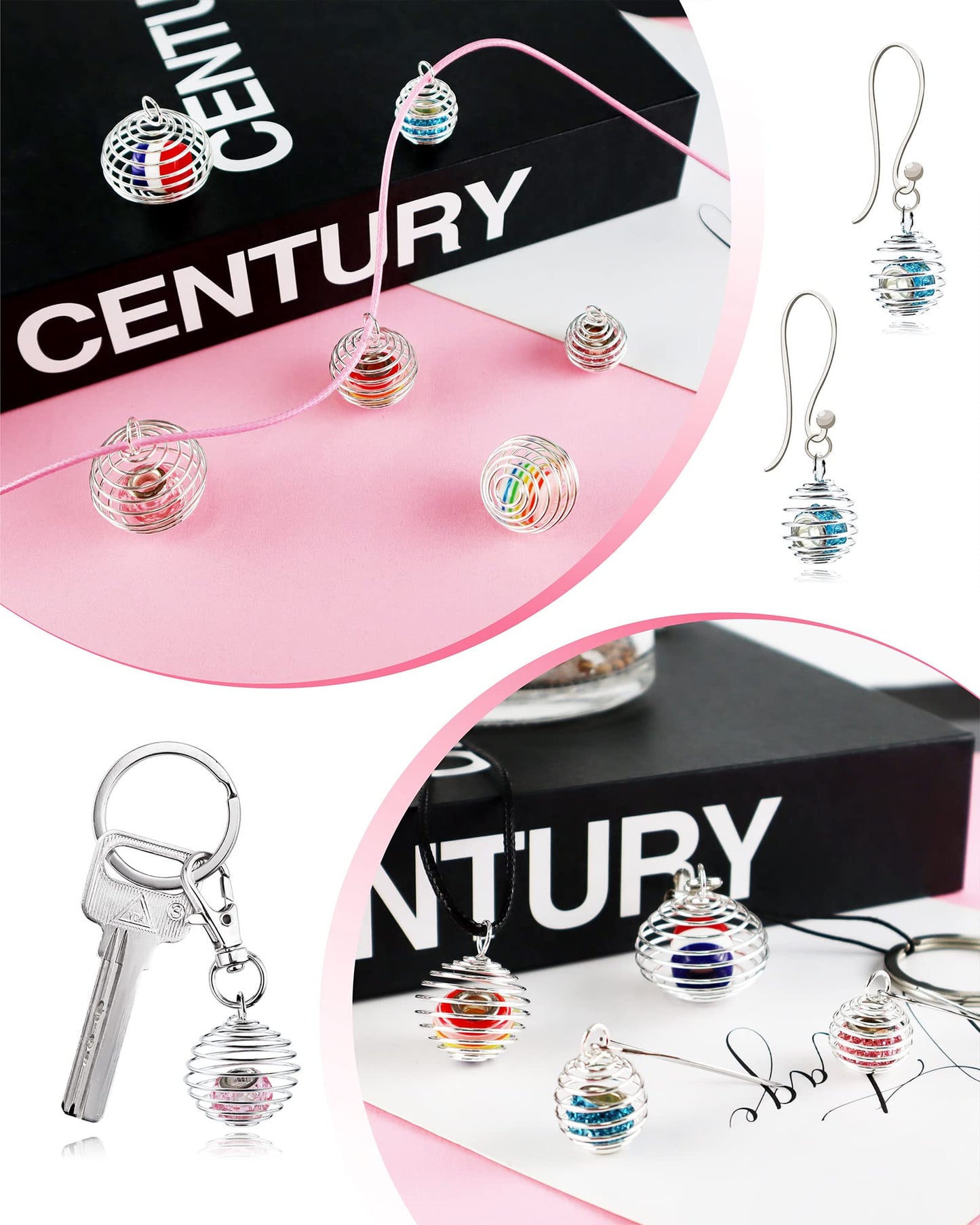 JIALEEY Spiral Bead Cages Pendants, 30 PCs 3 Sizes Silver Plated Stone Holder Necklace Cage Pendants Findings for Jewelry Making and Crafting