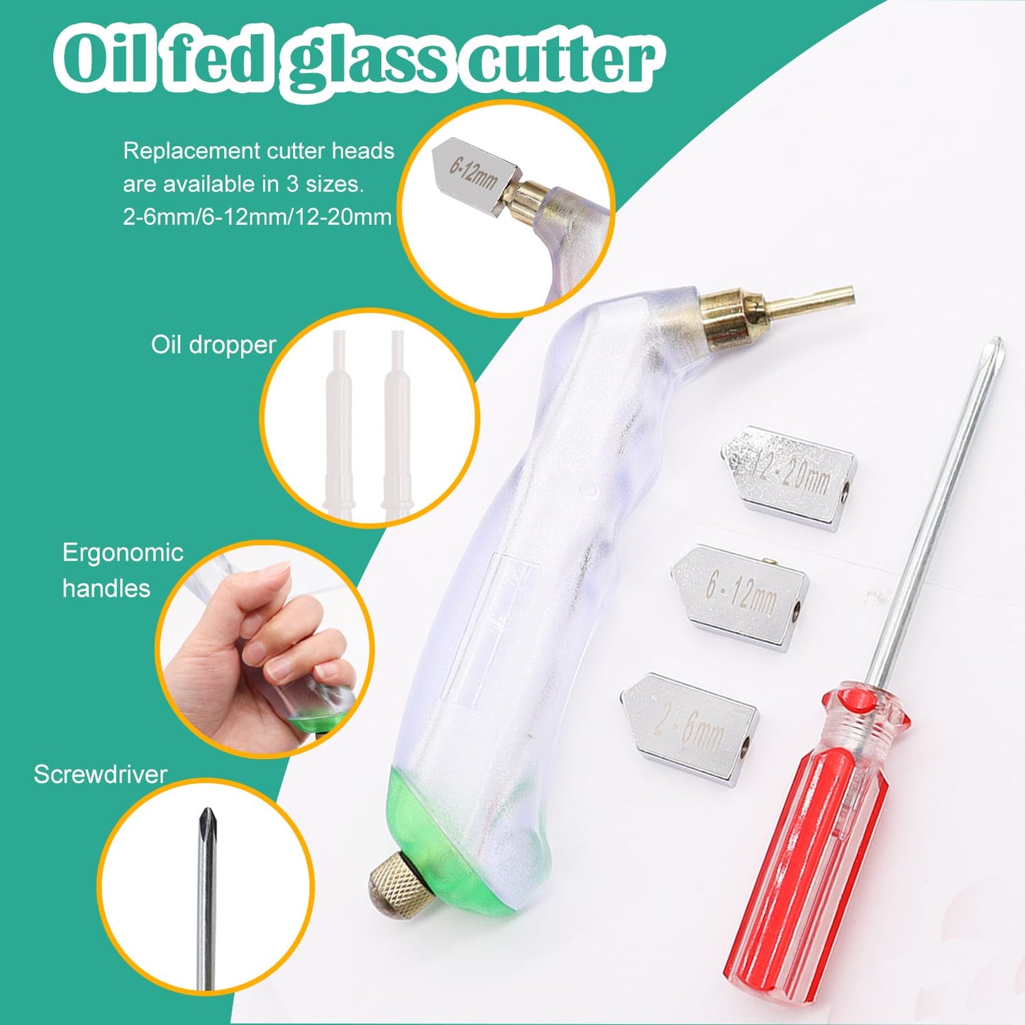 10pcs Glass Cutting Tool Kit - Glass Cutter, Running Pliers, Grozer Pliers, Oil Feed, Engraving Pen, Screwdriver