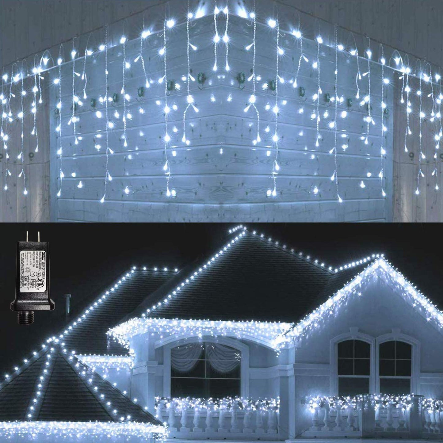 Icicle Christmas Lights, 432 LED 35.4ft 8 Modes Icicle String Lights with 72 Drops, Window Curtain Fairy Lights for Xmas, Eaves, Wedding, Garden, Outdoor, Indoor Decor (Clear White)