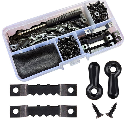 Amerlery 100 Pieces Frame Picture Turn Buttons and 25 Pieces Sawtooth Picture Frame Hanging Hangers Double Hole with 150 Pieces Screws for Hanging Pictures, Photos, Drawing
