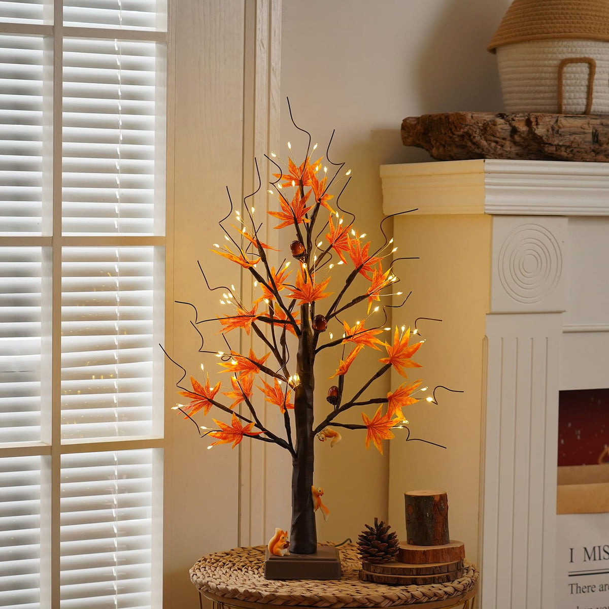 24 Inch 72 LED Fall Decorations for Home,Birch Tree Lighted with Timer