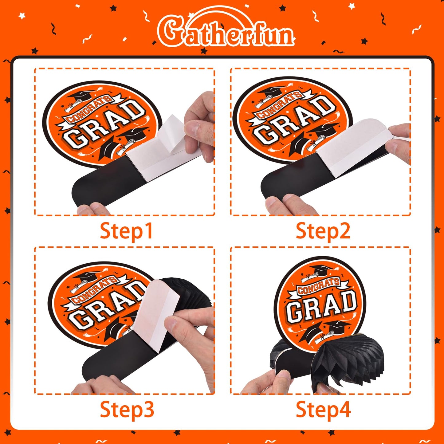 9PCS Graduation Party Decorations Class of 2026 Congrats Grad Table Centerpiece Congratulate Graduation Honeycomb Table Toppers for Graduation Party Supplies(Orange,Black）