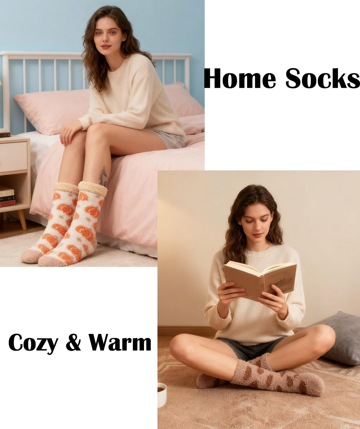 Socks for Women Fluffy Cozy Slipper Socks Fall Halloween Socks Gifts Pumpkin Slippers