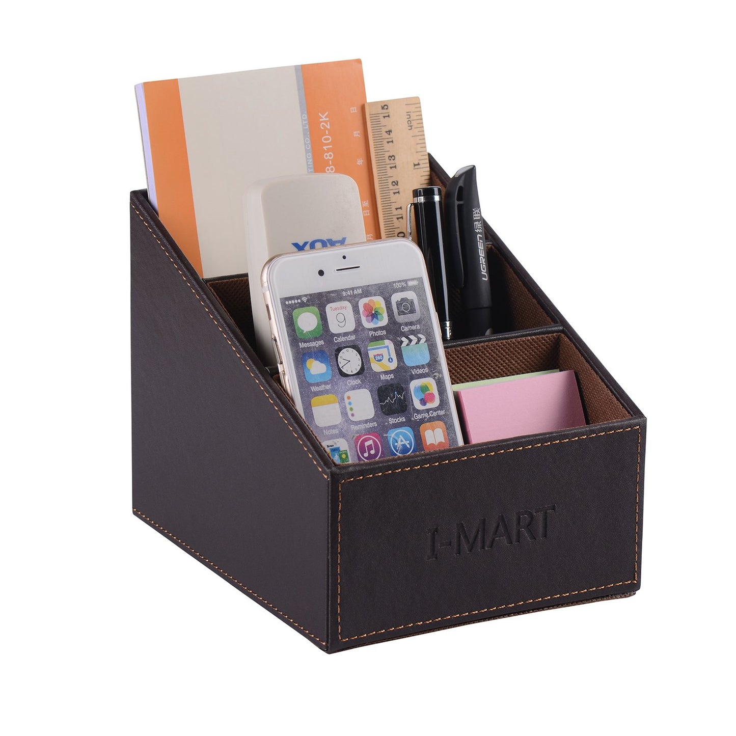 I-MART PU Leather TV Remote Control Holder, Caddy, Organizer, Storage, Stand (Brown)