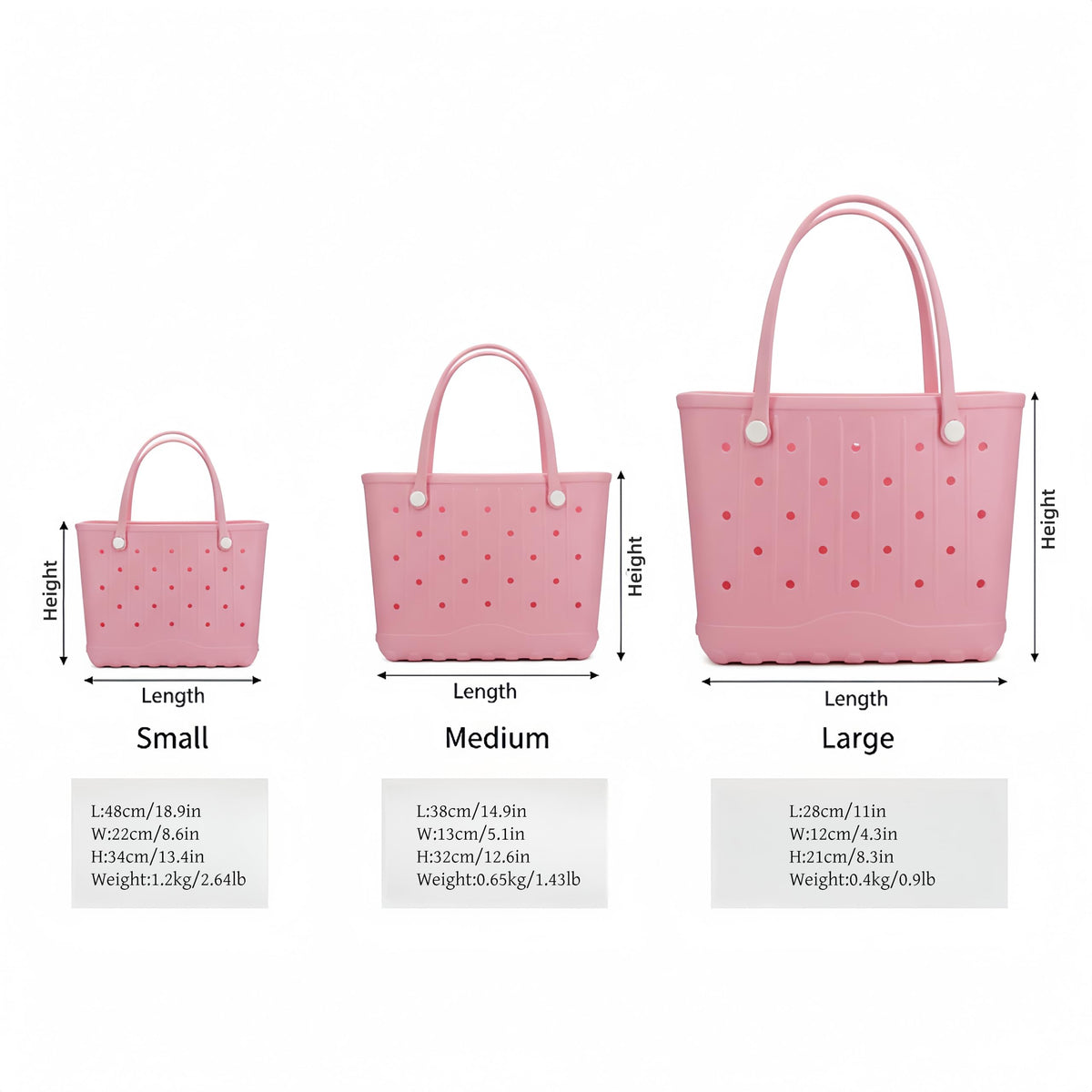 CXY Medium Rubber Beach Bag for Women EVA Washable Tote Bags for Beach Waterproof Sand-proof Handbags Pool Boat Work Sports (Pink, Small)