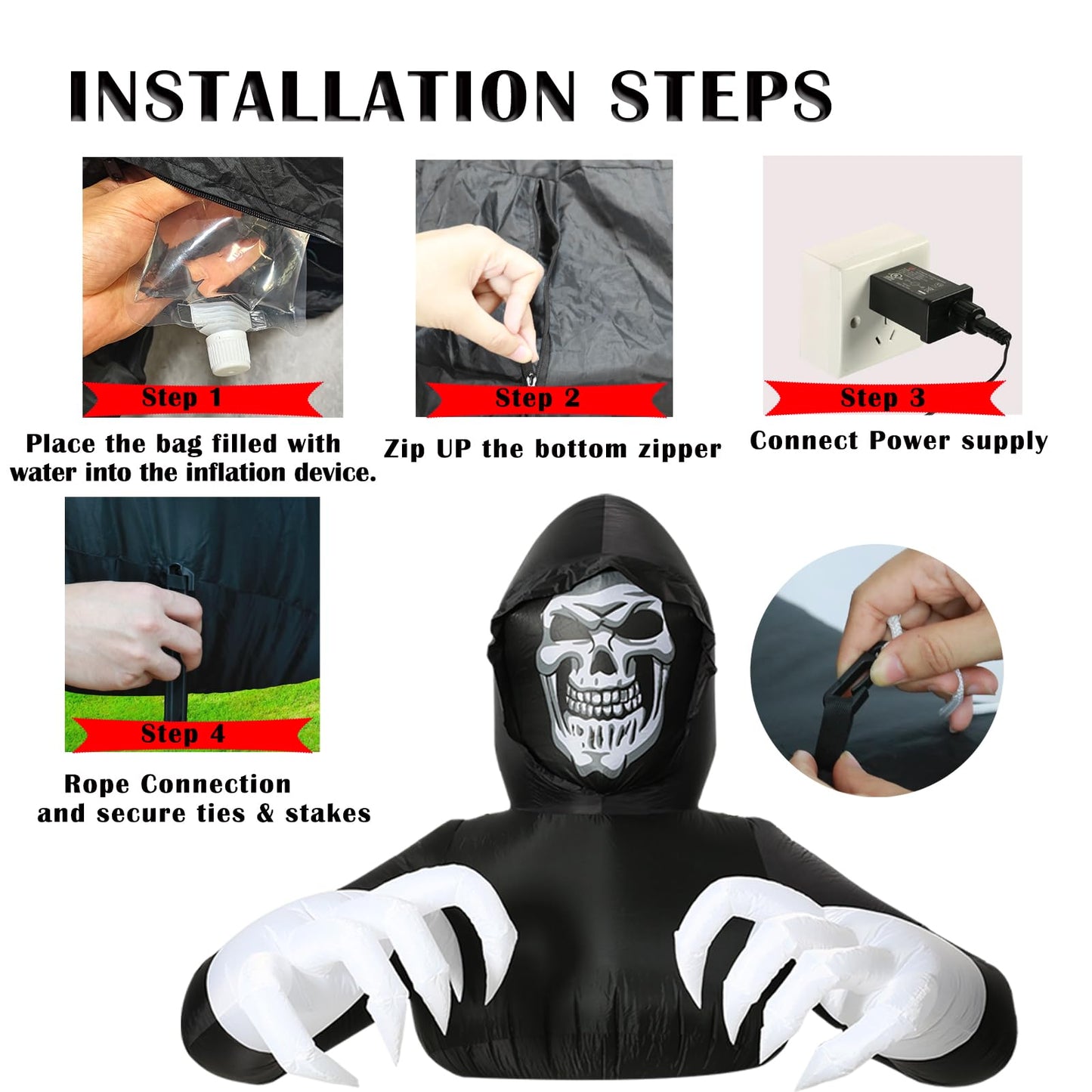 8FT Width Inflatables Grim Reaper Outdoor Halloween Decoration Blow Up for Yard Decorations, Garden, Lawn Black