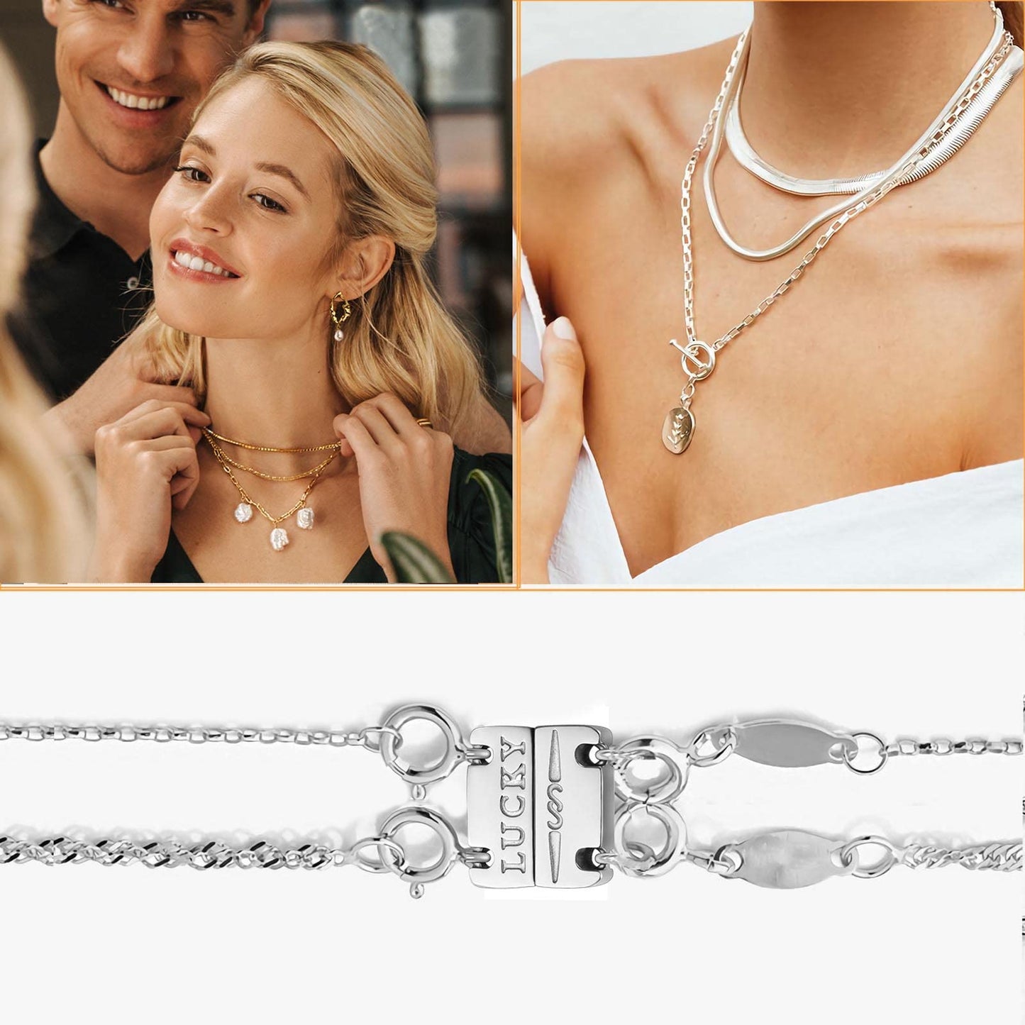 Dailyacc Lucky Necklace Layering Clasp 18K Gold and Silver Multiple Necklace Clasps for Layered Look Separator