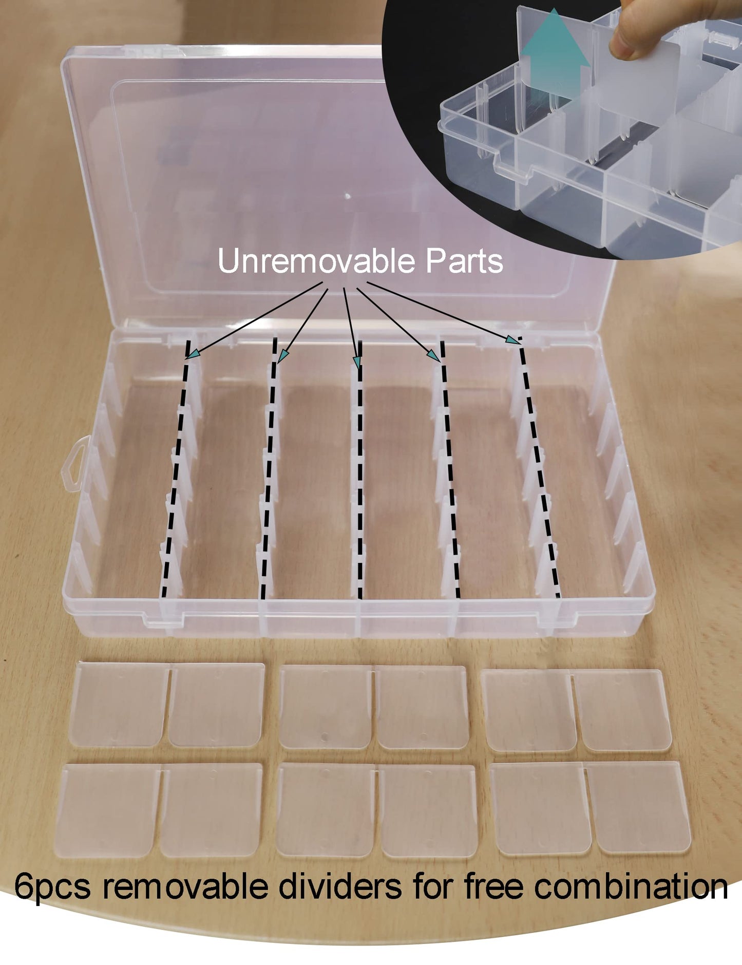 Avlcoaky Tackle Box Organizer Plastic Organizer Boxes Large 18 Grids Compartment box with Dividers Clear Containers Jewelry Beads Storage