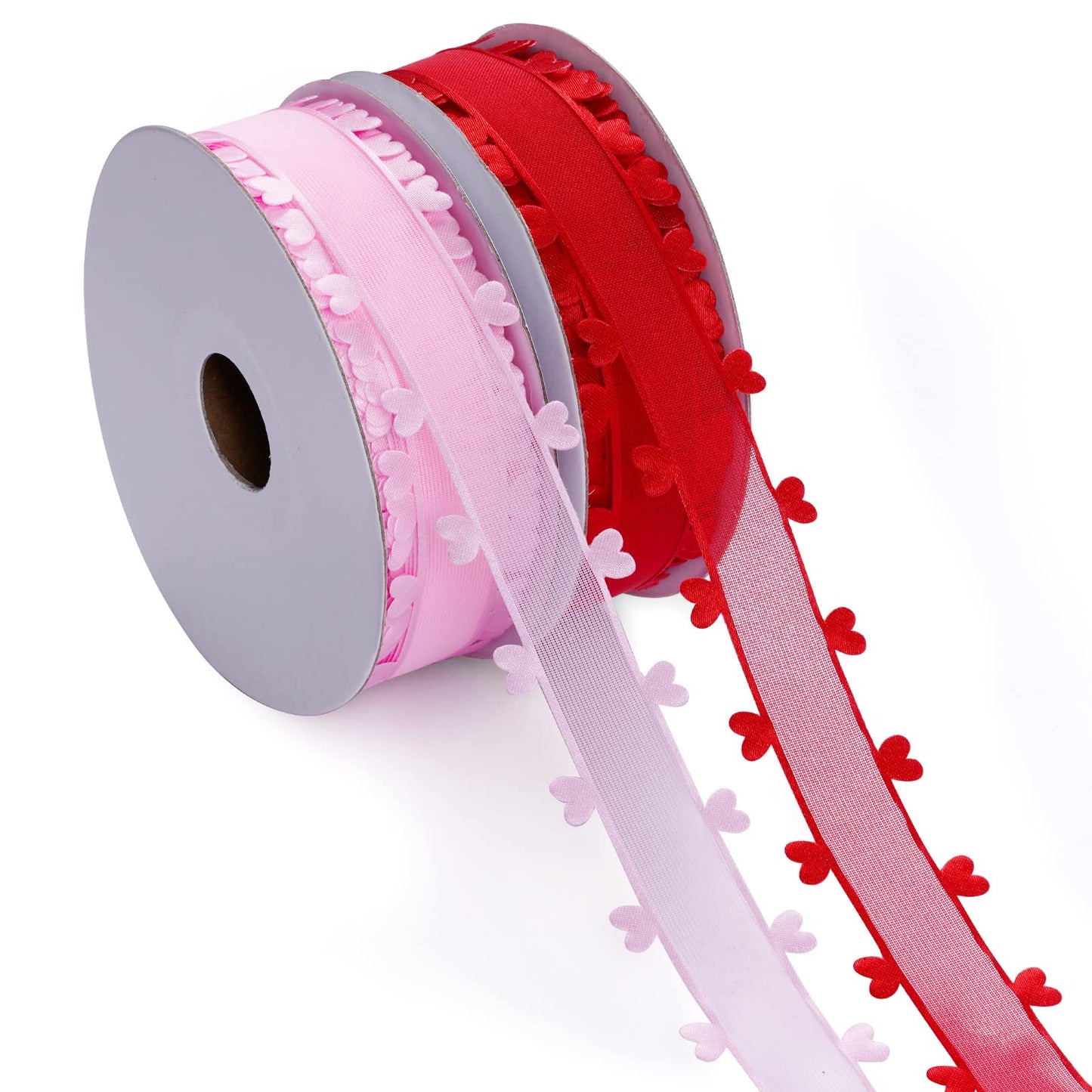Red Pink Heart Ribbon Valentine Chiffon Organza Ribbon for Mother's Day Wedding Gift Wrapping Party Decoration Hair Bows Making Craft Sewing 40Yard
