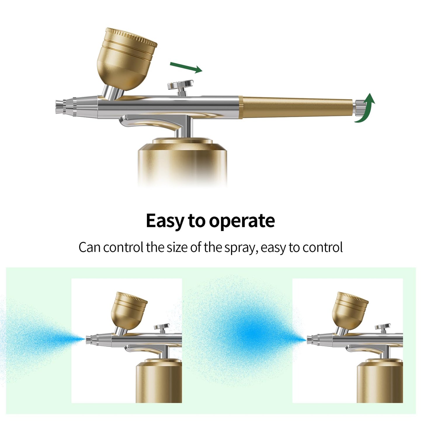 Airbrush Kit with Compressor Portable Airbrush Kit 48PSI High-Pressure Non-Clogging Air Brush Set Cordless Rechargeable with 0.3mm Nozzle and Cleaning Brush for Painting,Nail Art, Makeup (Gold)