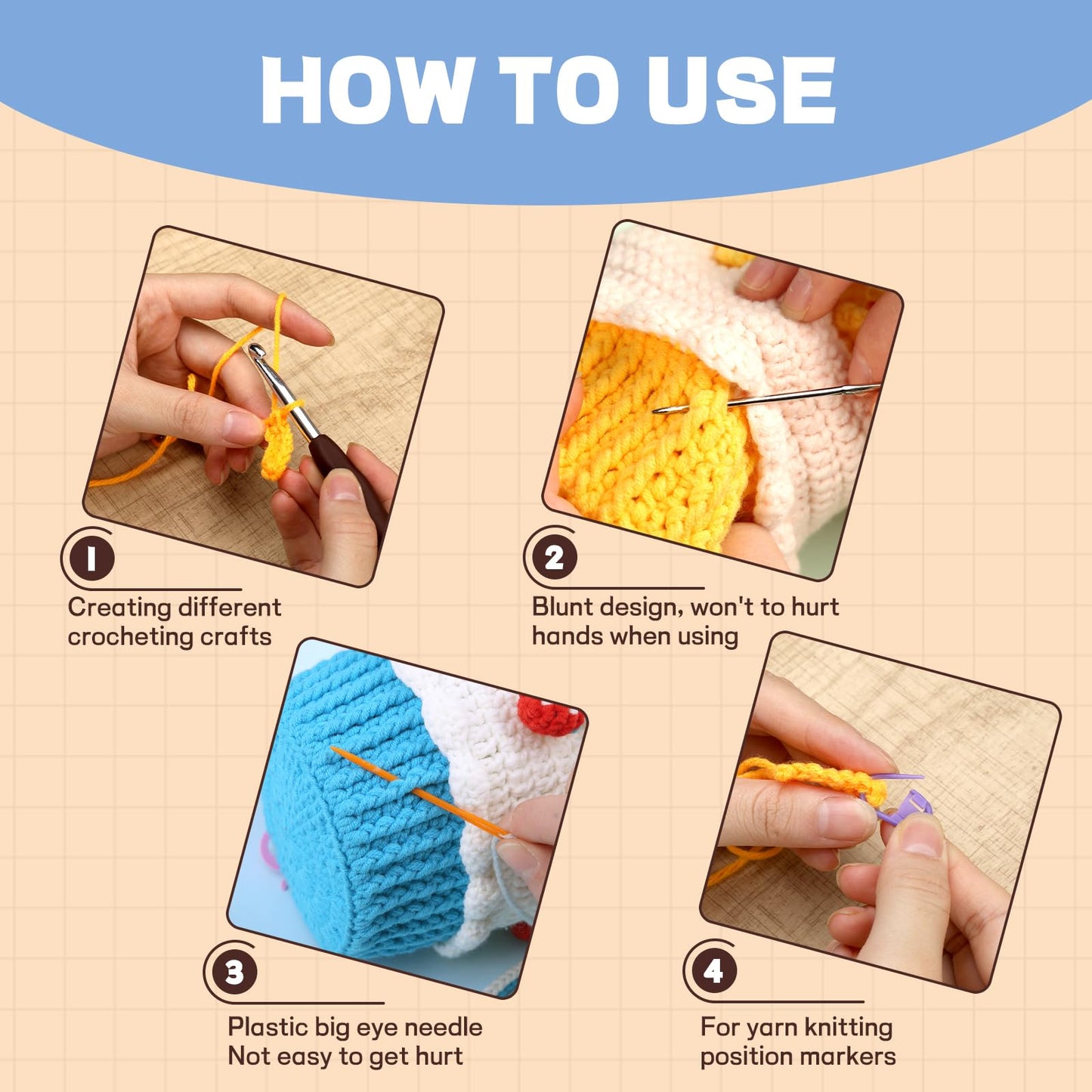 9 PCS Crochet Hooks, 2mm-6mm Multicolor Extended Crochet, Ergonomic Handle Crochet Hooks Set for Beginners Adults with Stitch Markers and Knitting Needles