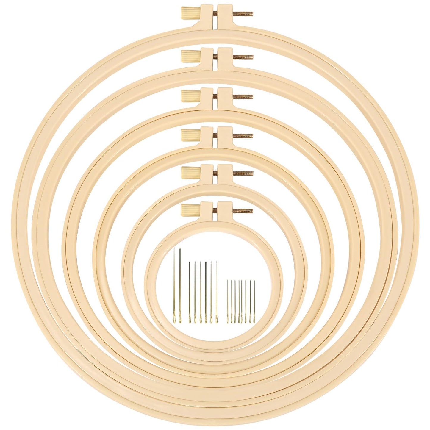 6 Pieces Embroidery Hoop 3.6 to 10.7 inches Plastic Cross Stitch Hoop with 16PCS Needles, Small Embroidery Hoops for Embroidery, Cross Stitch, Craft Sewing, and Decoration Ornaments