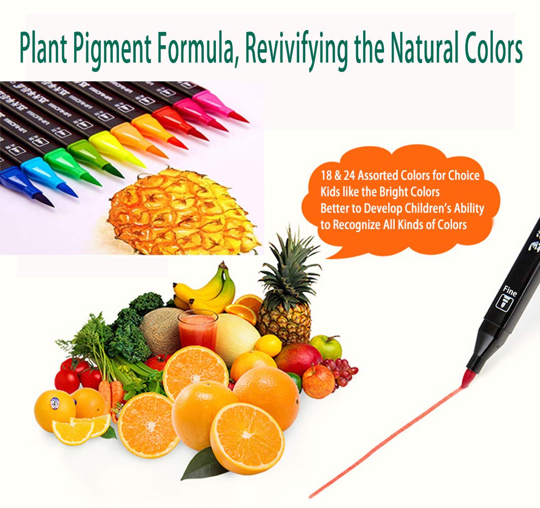 Kekelele Dual Tip Markers for Kids, Washable Set, Art with Stand Portable Box, Gift For Kids (24 Colours)