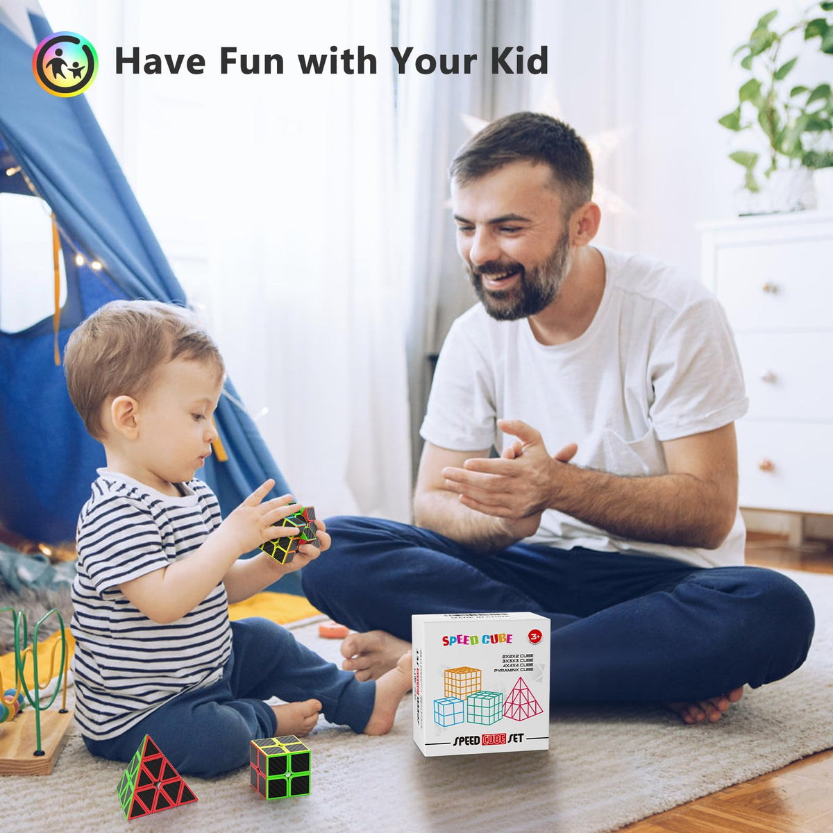 Vdealen Speed Cube Set, Puzzle Cube Bundle of 2x2x2 3x3x3 4x4x4 Pyramid Magic Cube Set, Birthday Party Christmas Stocking Stuffers Gift for Kids Teens Adults(Carbon Fiber Sticker)