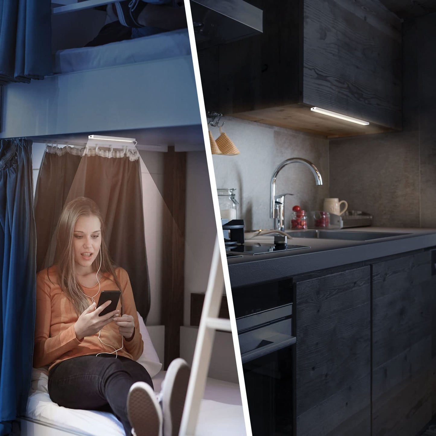 DWEPTU 2Pack LED Under Cabinet Lighting Dimmable Under Cabinet Lights with USB Powered for Closet Light Bar Under Counter Lighting Work Tables Student Dormitory (Include AC Plug)…