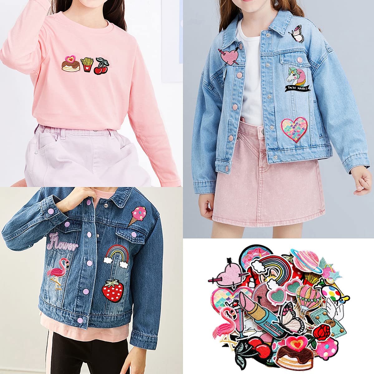 MISDONR 30pcs Girls Iron on Patches for Clothing Jackets DIY Sew Embroidered Applique Decorative Repair Patches