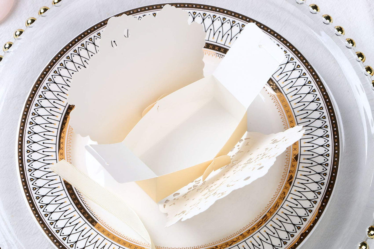 ponatia 50 PCS Laser Cut With Ribbon Wedding Party Favor Box, Wedding Gift Box, Chocolate Candy and Gift Boxes Paper bags for packaging(Gold)