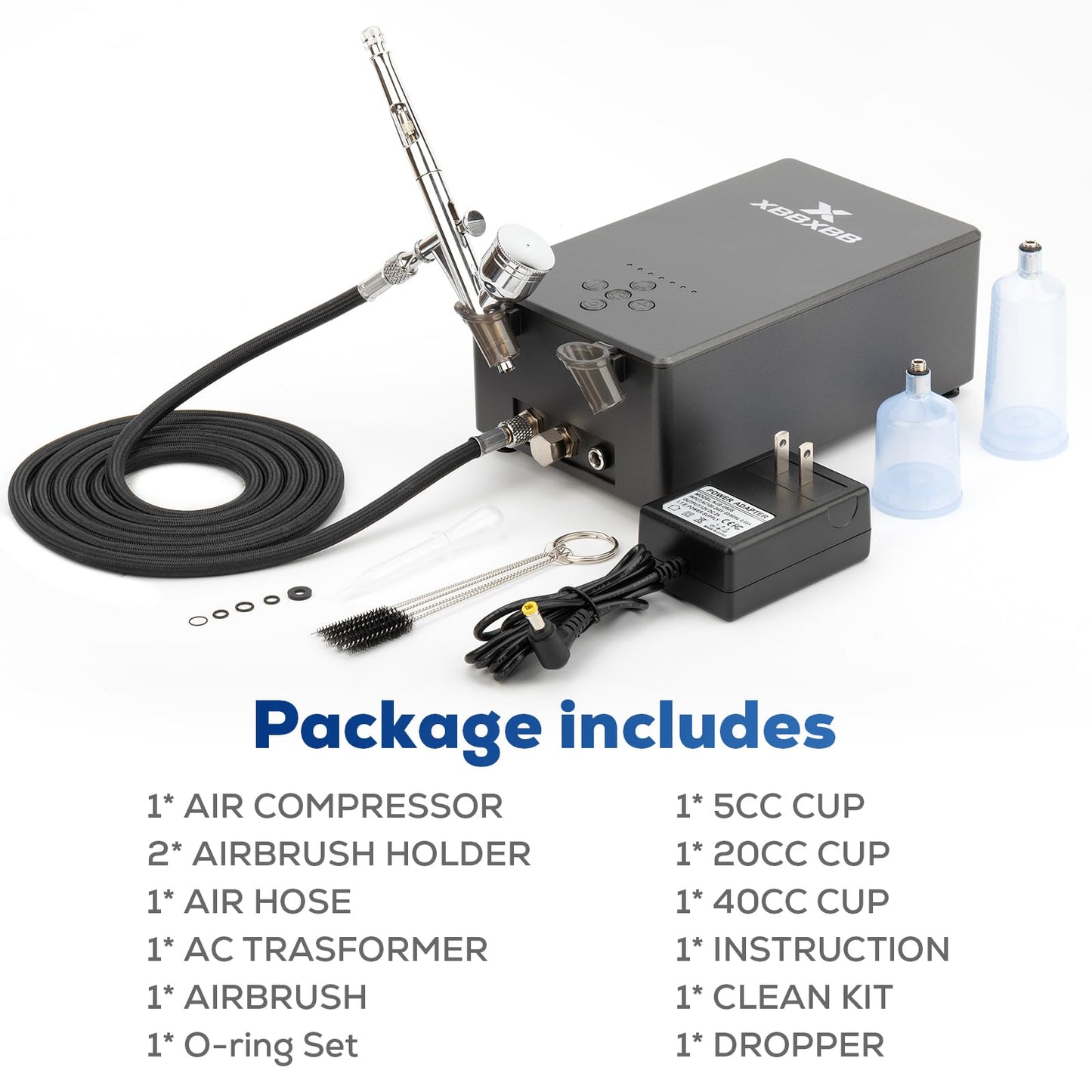 55PSI Airbrush Kit with Compressor, Dual Port & Action - 7-Level Adjustable Pressure Air Brush Set for Model Painting, Nail Art, Shoes & Tattoo, Quiet 0.38mm Gun