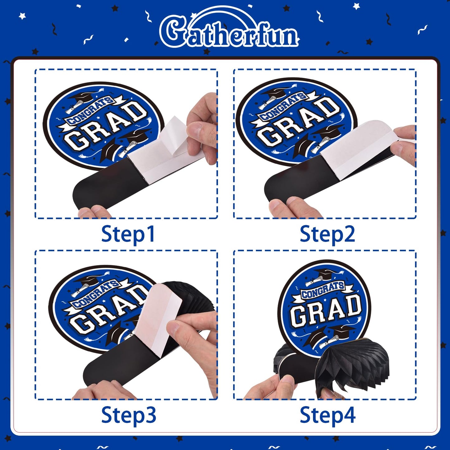 9PCS Graduation Party Decorations Class of 2026 Congrats Grad Table Centerpiece Congratulate Graduation Honeycomb Table Toppers for Graduation Party Supplies(Blue,Black）