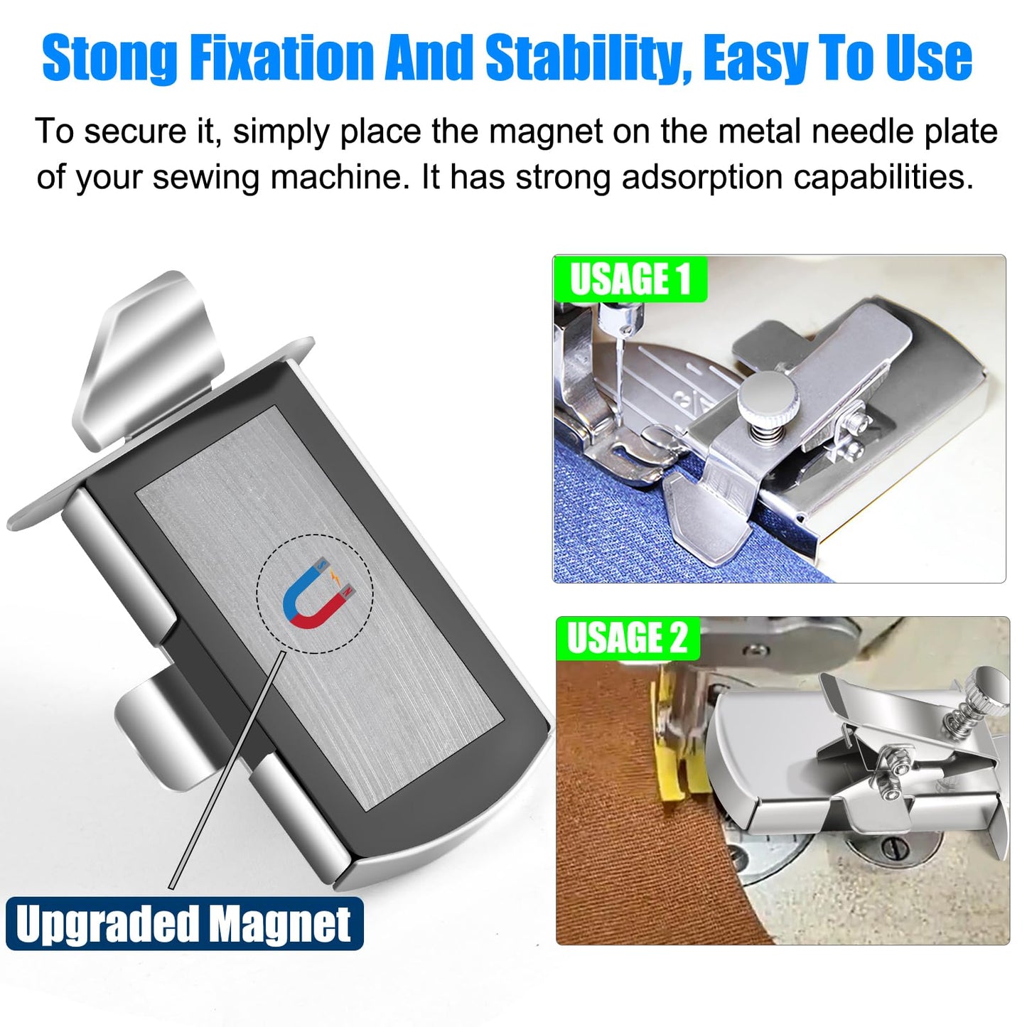 Upgraded Magnetic Seam Guide for Sewing Machine, Magnetic Seam Guide with Clip, Universal Seam Guide, Hemmer Guide, Multifunctional Hem Guide for Sewing Machine, Sewing Supplie Accessories