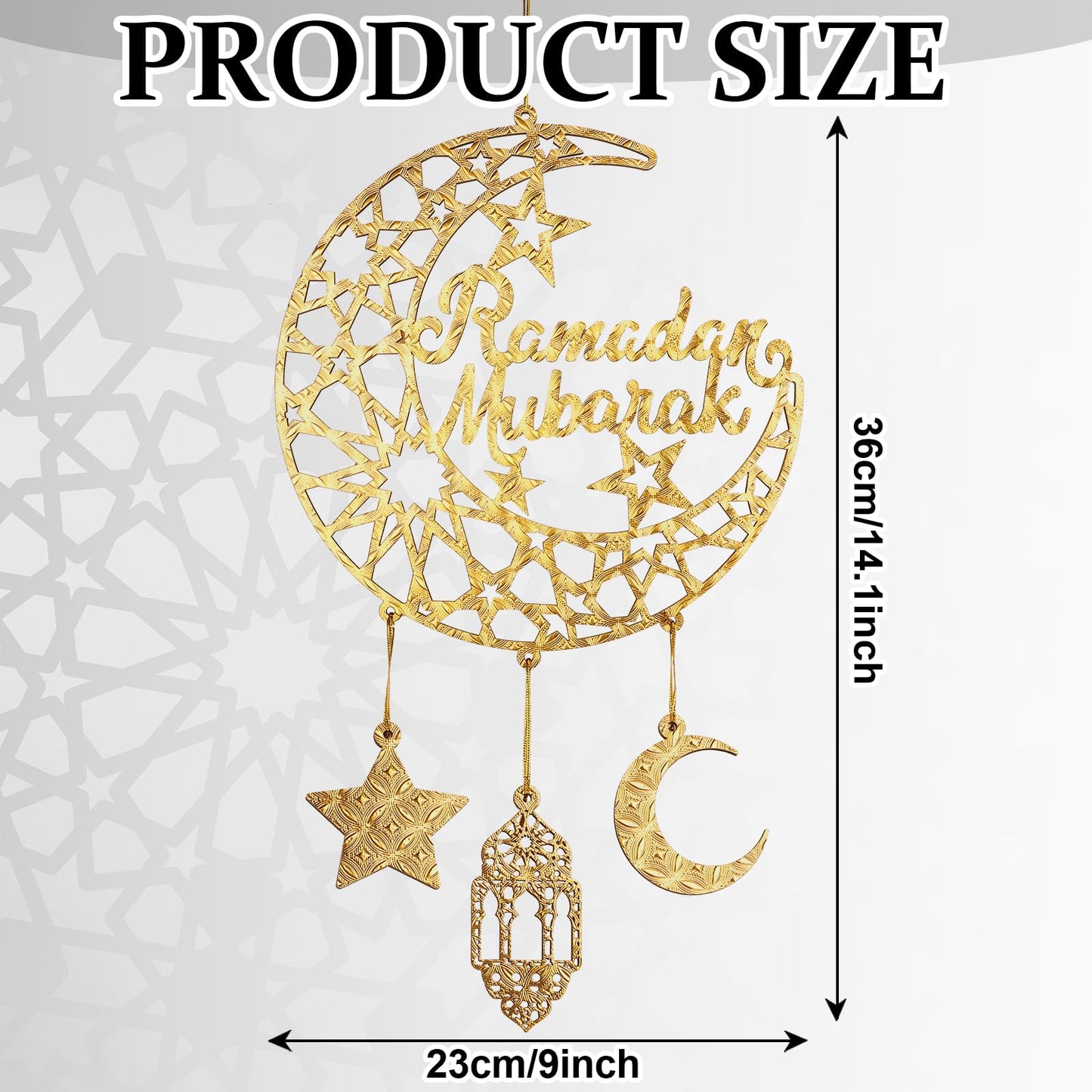 2 Pieces Eid Mubarak Door Sign Wooden Hanging Signs, Ramadan Kareem Hollow Ornament Decorations Moon and Stars, Moon Shape Ramadan Mubarak Party Wood Wall Hanger for Islamic Muslim Home Decor