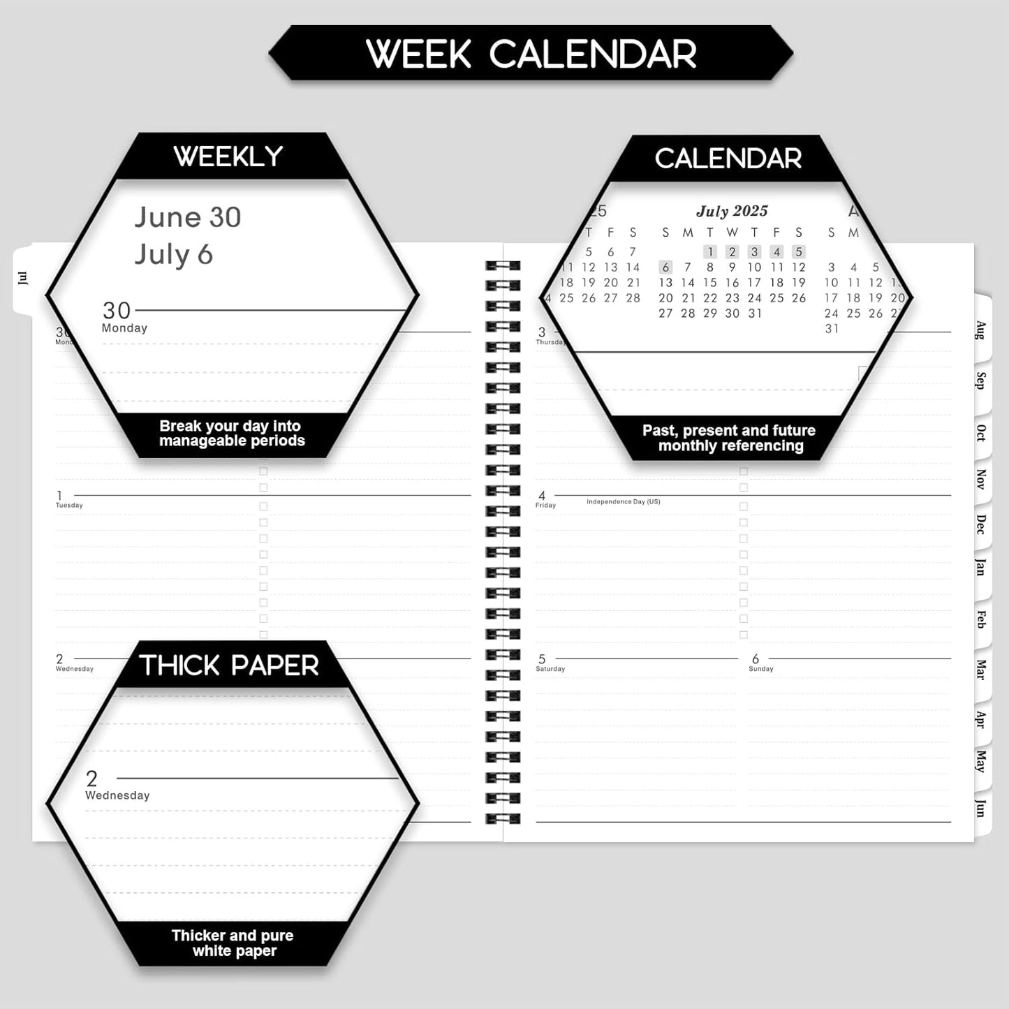 2025-2026 Planner - Planner 2025-2026 Weekly and Monthly, Jul. 2025 - Jun. 2026, 8" x 10", with Tabs, Thick Paper, Spiral Binding, Classic Black