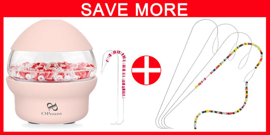 Pink Electric Bead Spinner & 4 PCS 5.3 inch Large Eye Curved Beading Needles, Suitable for Clay Bead, Seed Bead, Round Beads, Bead Spinner for Jewelry Making, Bracelet, Necklace (Patent)