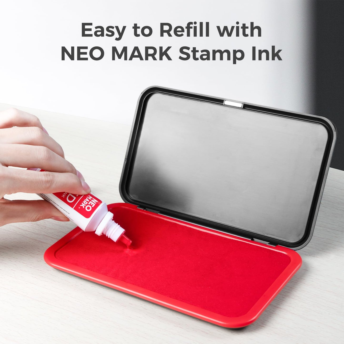 NEO MARK Large Stamp Pad Kit (1oz Ink Included) - 3.50"x 6.25", Magnetic Lid, Premium Quality Felt Stamp Pad (Red)