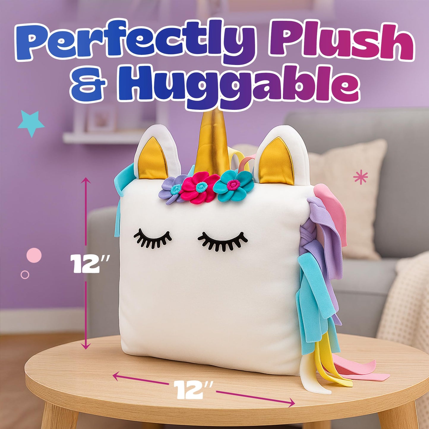 Unicorn Pillow Kit - No Sew Unicorn Craft Kit - Gifts for Girls, Arts and Crafts for Kids Ages 4-8 - Unicorn Toys for 6 Year Old Girl Gifts, Birthday, Easter, Toddlers, Teens