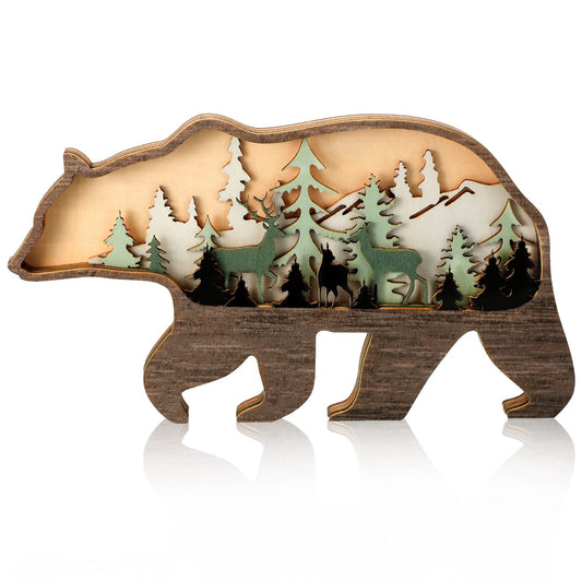 Honoson Forest Animal Rustic Wall Art Decor Wooden Farmhouse Wall Decoration Wooden Animal Decor Wood Forest and Mountain Ornaments for Cabin Bedroom Living Room Decor (Bear Style, Colorful)