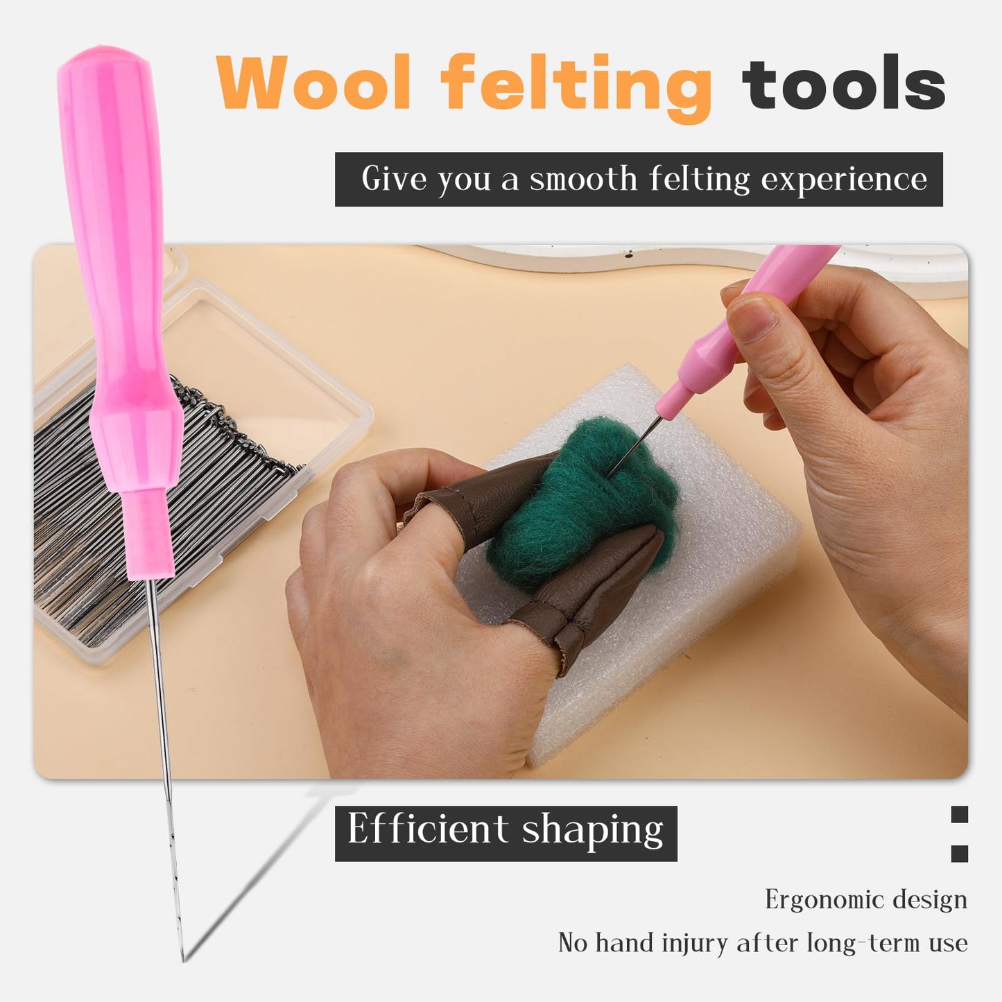 Needle Felting Needles, 100Pcs Wool Felting Needles, Needle Felting Tools Set with 2 Single Wooden Handle Storage Box Fingercots for Wool Projects(M)