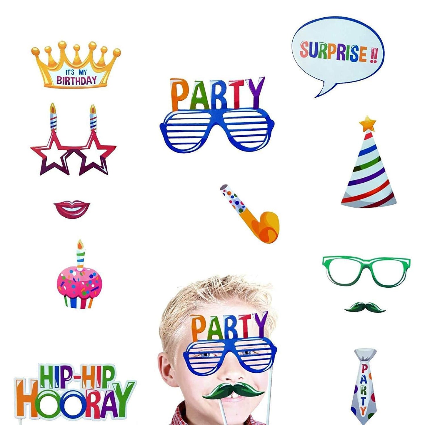 22 Pcs Happy Birthday Photo Booth Props - Funny DIY Creative Decor for Celebrating
