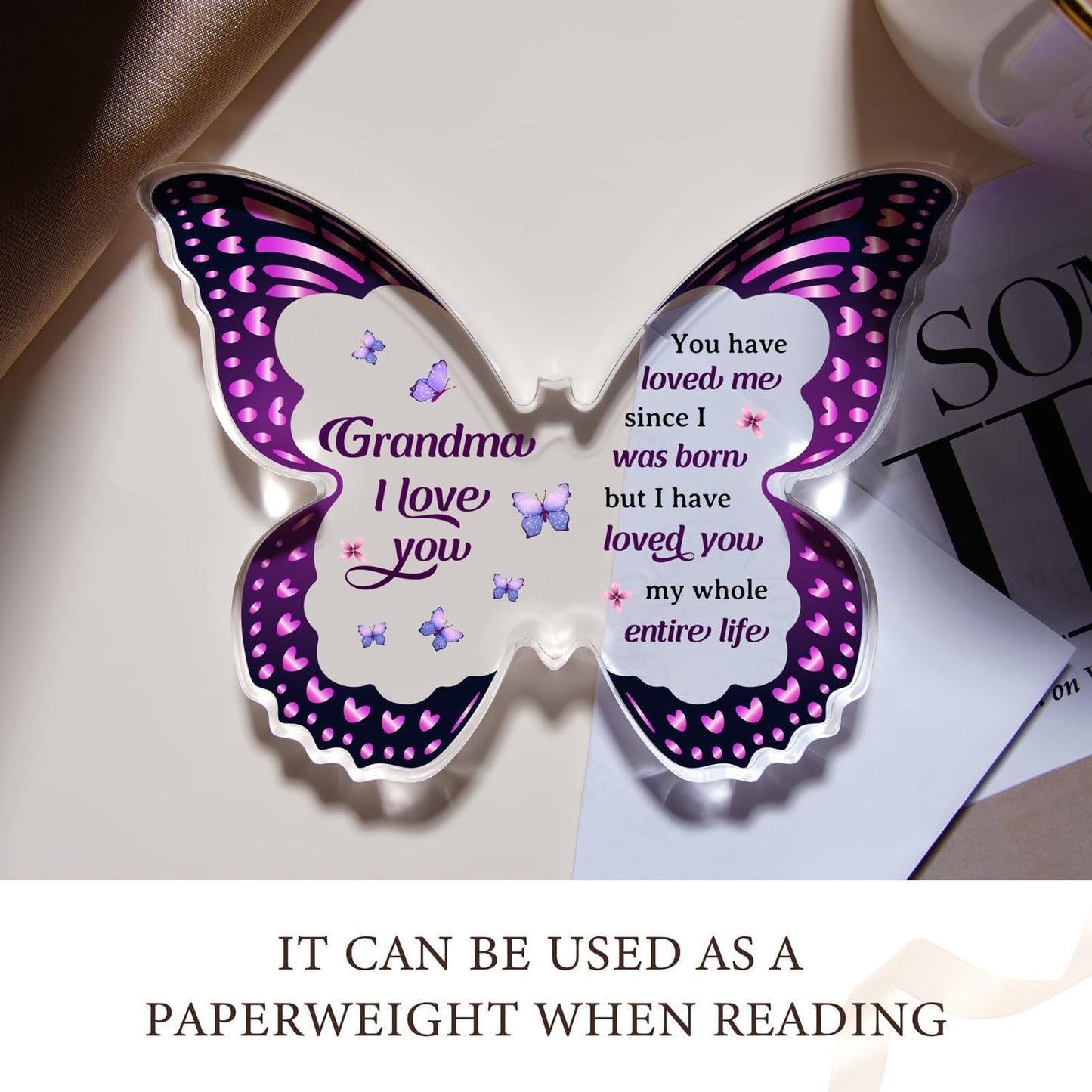 Grandma Gifts, Gifts for Grandma from Grandkids - Butterfly Acrylic Decorations - Birthday Valentines Mothers Day Prensent for Grandmother from Grandkids