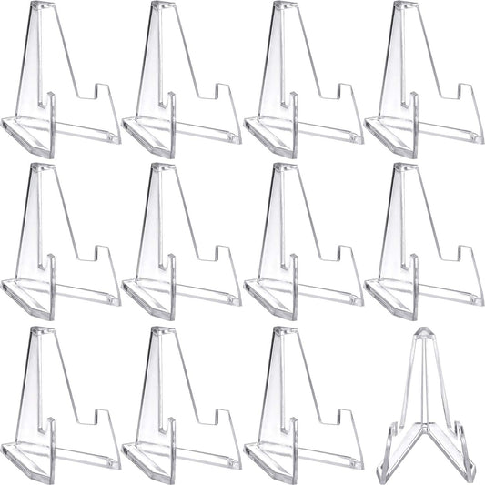 Boao 12 Packs Card Display Stand 2.24" Tall Clear Acrylic Easel Stands Mini Coin Picture Display Easel Holder Baseball Sports Card Trading Graded Holder