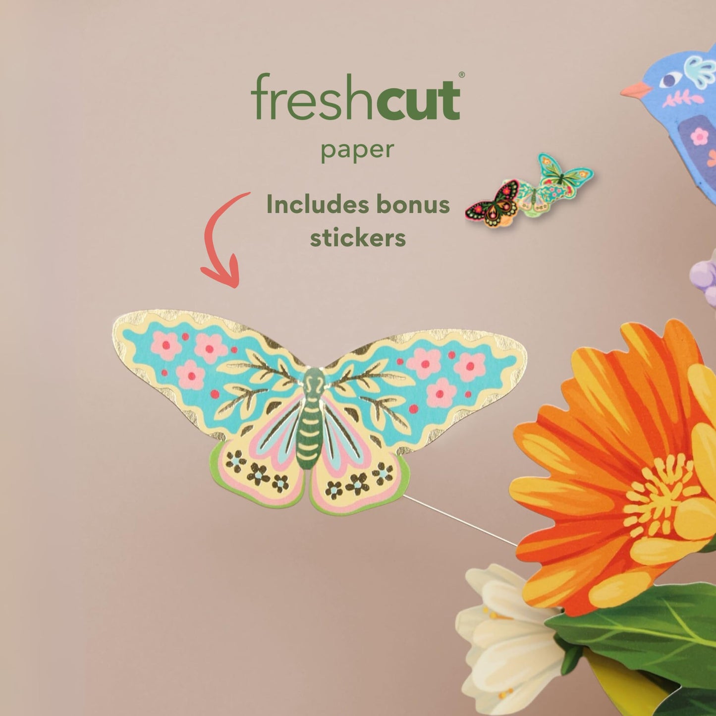 Freshcut Paper Pop Up Cards, Enchanted Garden, 12 Inch Life Sized Forever Flower Bouquet 3D Popup Greeting Card, Birthday Cards, Thank You Card, Blank Notecard & Envelope