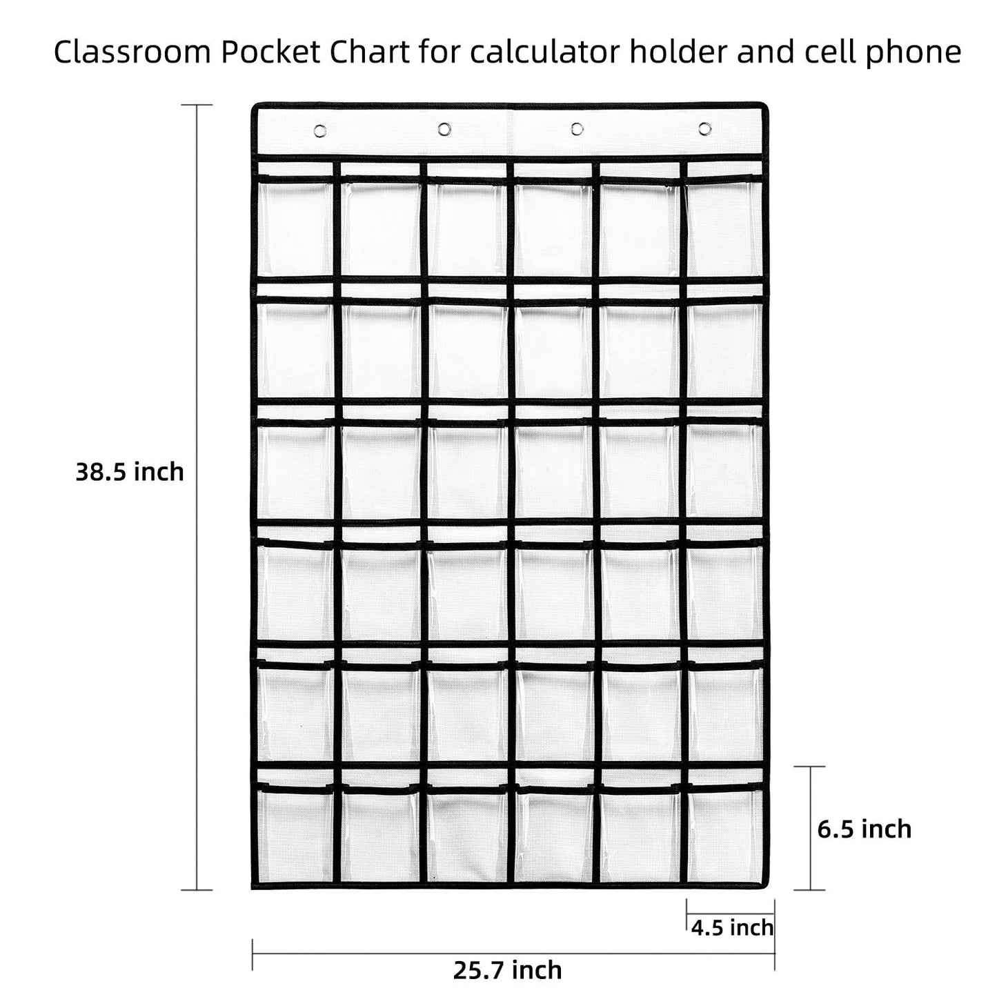 SAVERHO 36 Clear Pockets Classroom Pocket Chart for Cell Phones, Pocket Chart for Calculator Phone Holder with 36 Number Stickers and Hooks (White)