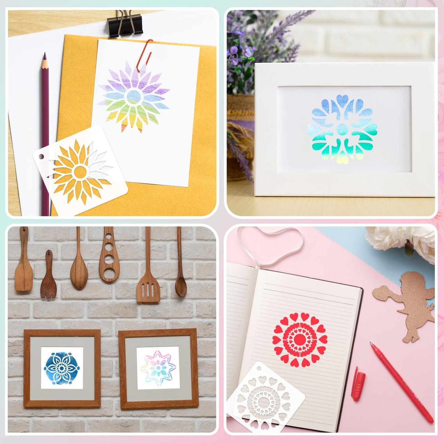 JULMELON 20 PCS Mandala Stencil, 3 Inch Mandala Stencils for Wood, Reusable Plastic Rock Painting Stencils DIY Art Projects Fabric Canvas Wall